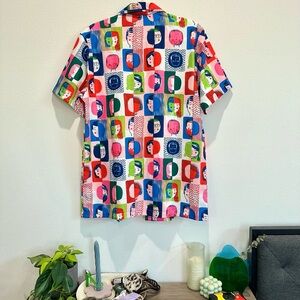 vintage blue & white swirl pattern button up shirt